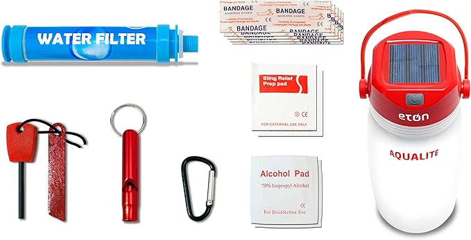 Eton Solar Powered Lantern with Integrated Water Bottle & Personal 8-Piece Emergency Survival Kit