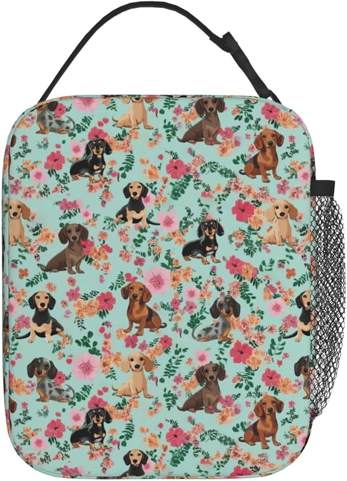 Dog Flower Lunch Bag Insulated Reusable Lunch Box Thermal Cooler Tote For Men Women Work Travel Picnic Hiking