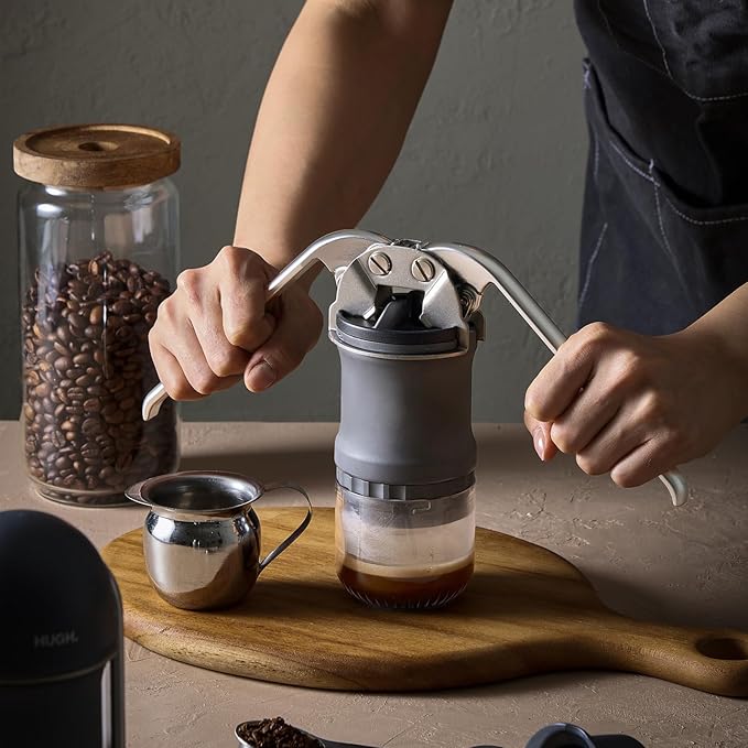 LEVERPRESSO V4 Portable Lever Espresso Maker – Manual Espresso Machine with 51mm Ridgeless Filter Basket, Double Shot, Non-Pressurized, Perfect for Camping & Travel – by HUGH (Pressurized Filter)