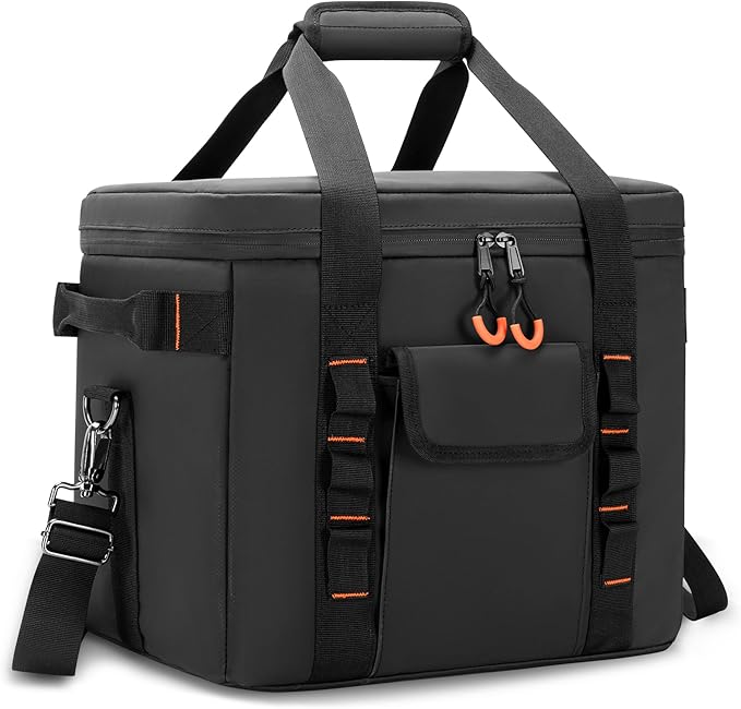 Trunab Moisture-Proof Camping Organizer and Storage Tote, Portable Outdoor Camping Bag with Adjustable Dividers and Insulated Compartment, for Hiking Cookware, Picnic, Grilling, Travel, Car, Black