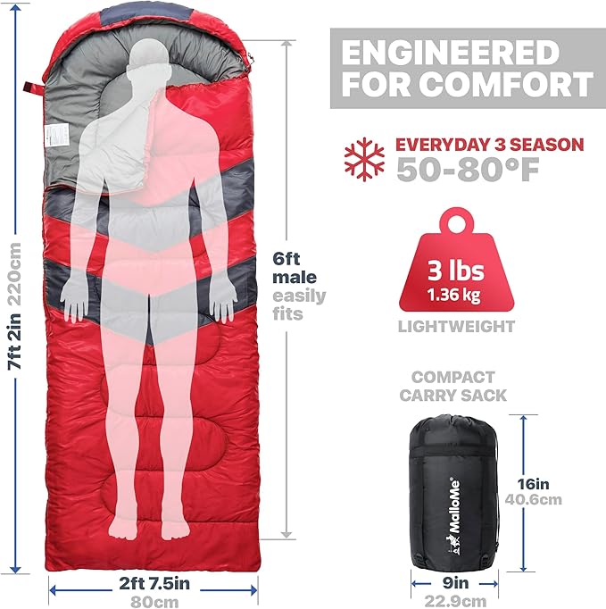 MalloMe Sleeping Bags for Adults Cold Weather & Warm - Backpacking Camping Sleeping Bag for Kids 10-12, Girls, Boys - Lightweight Compact Camping Essentials Gear Accessories Hiking Sleep Must Haves
