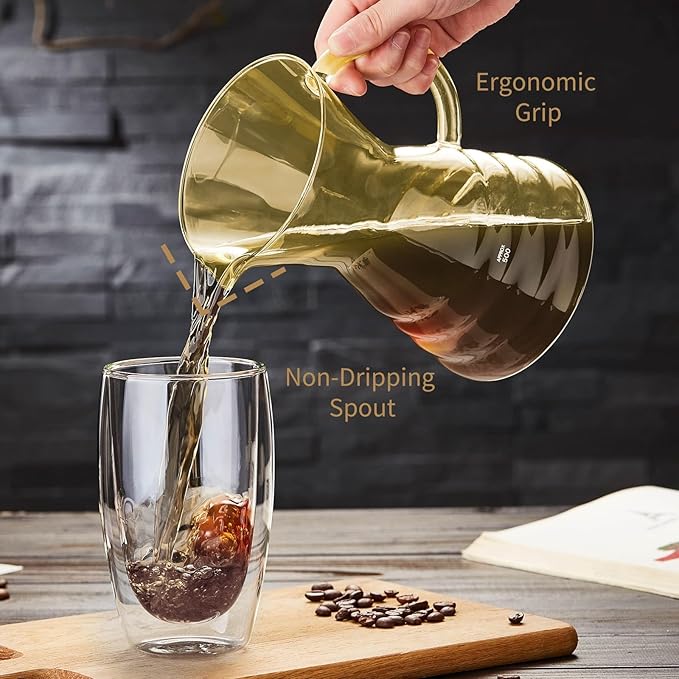 Unbreakable - Pour Over Coffee Maker with Permanent Stainless Filter 27 fl oz, Thickened Heat-Resistant Borosilicate Glass Dripper Coffee Brewer, Stovetop Safe, Yellow