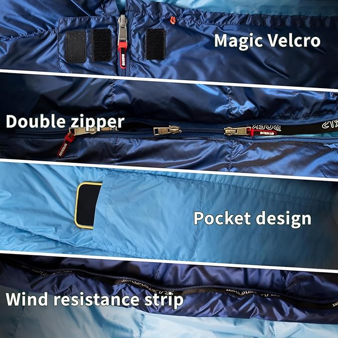 Lightweight Sleeping Bag for Adults. 59-24°F.Weighs only 1.85/2.68lb. Down Sleeping Bag for Hiking, Camping, Mountaineering, Adventure and Backpacking.