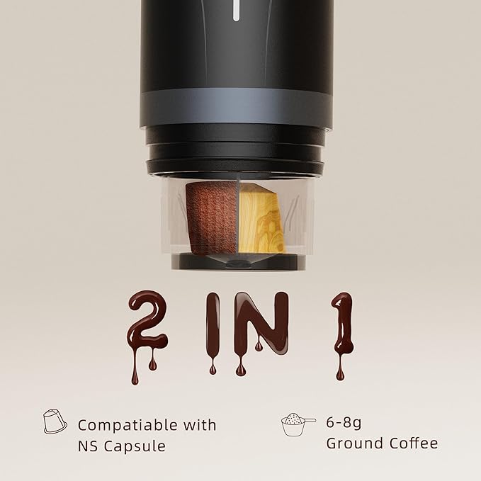 Portable Espresso Maker,Self-Heating Electric Mini Coffee Machine,Up to 20-Bar Pressure,Compatible with NS Capsules & Fine Grind,Coffee Maker for Outdoor Camping,Hiking,RV & Car/Air travel(Green)