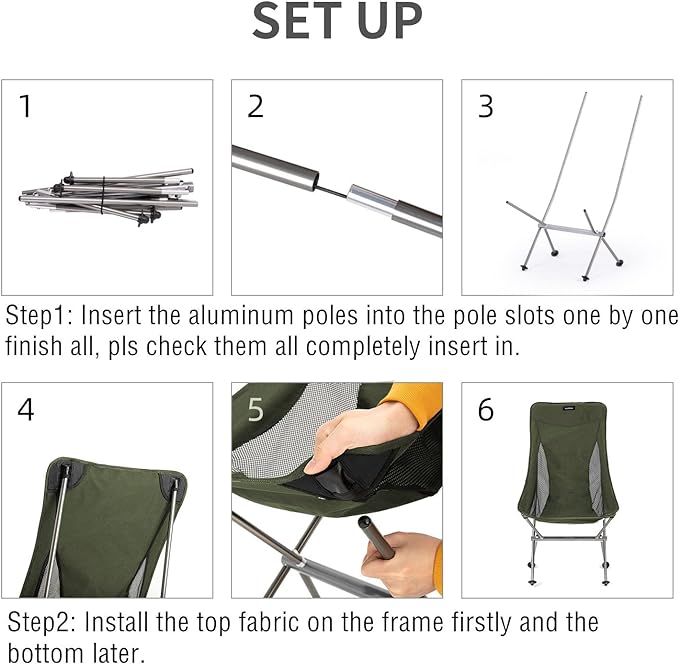 Naturehike Folding Camping Chair, Lightweight High Back Portable Compact Chair, Large Heavy Duty 330lbs for Adults, Hiking Camp Backpacking Festival Travel Beach Picnic Fishing with Storage Bag, Green