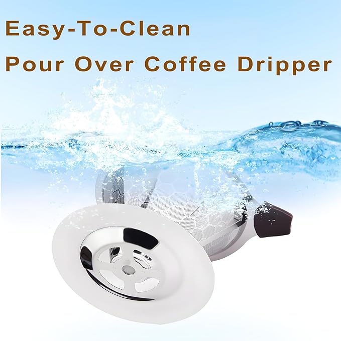Pour Over Coffee Dripper 1-4 Cup 800 Mesh Inner Mesh ClothReusable Pour Over Filter Stainless Steel Filte for Home Travel Office Easy to Clean Paperless pour over maker Perfect for Father's Day gifts
