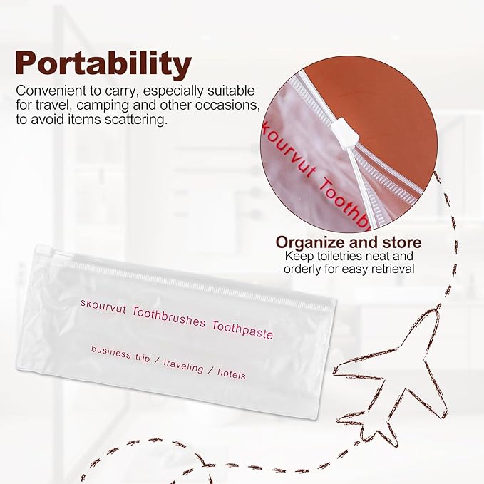 Disposable Toothbrushes with 45 Grams Toothpaste Individually Wrapped, Travel Kit Whit Plastic Zip Bag,Toothbrush Head Cover, Bulk Toothbrush for Homeless,Travel,Shelter,Air Bnb,Hotel,Guest (20)