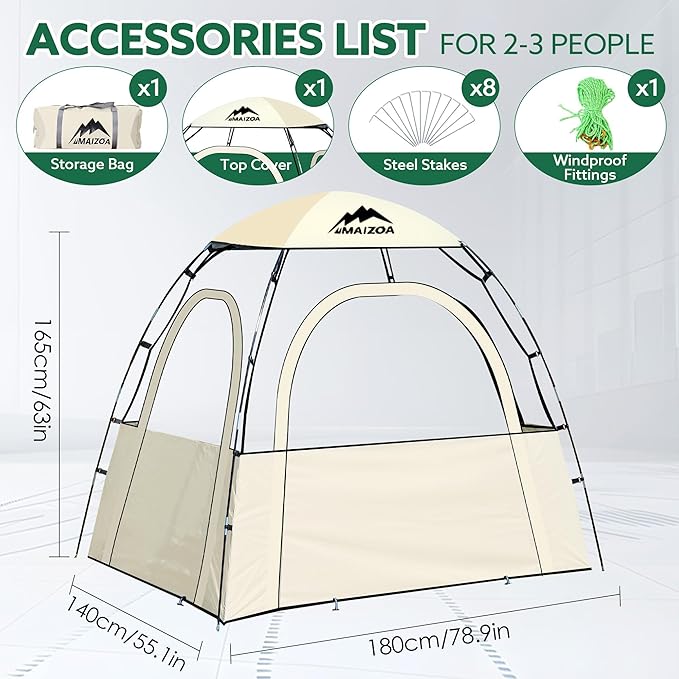 Sports Tent, 2-3 Person Outdoor Tent, 540° Transparent View,Waterproof/Coldproof, with Removable Top Cover, for Watching Sporting Events, Camping, Outdoor Activities (Khaki&Black) (Khaki)