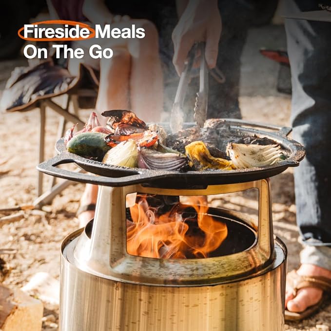 Solo Stove Bonfire Grill Top and Hub, Cast Iron Cooktop with Stainless steel Hub for 8” Elevation, Addition for Bonfire Fire Pit, Weight: 20 lbs, Diameter: 17.5"