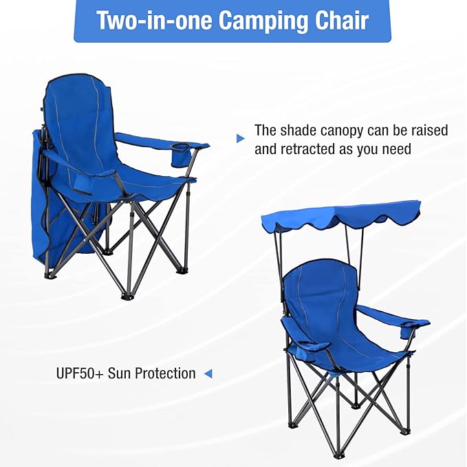 ALPHA CAMP Oversized Camping Chair with Shade Canopy, Folding Lawn Chairs