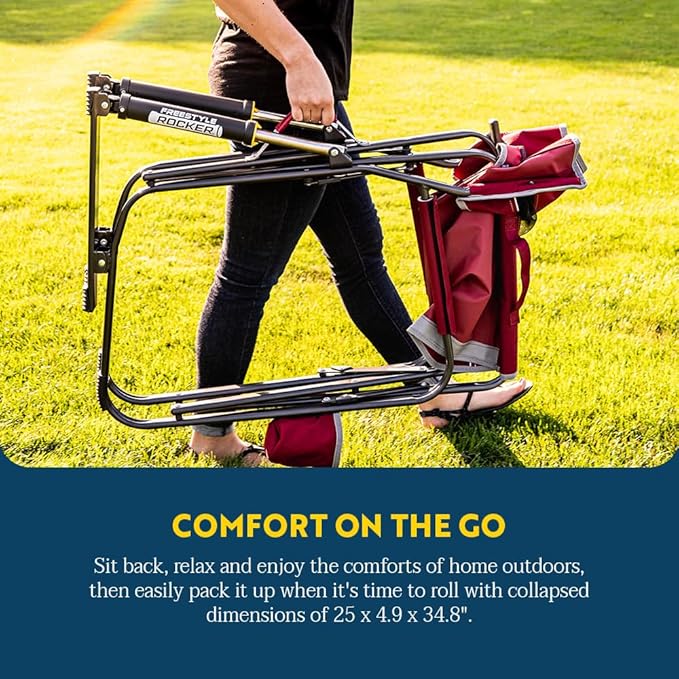 GCI OUTDOOR Freestyle Rocker Camping Chair | Portable Folding Rocking Chair with Solid, Durable Armrests, Drink Holder & Comfortable Backrest — Grey