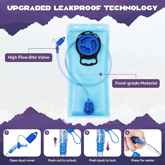 Maelstrom Hydration Hiking Backpack with 2L/3L Water Bladder, High Flow Bite Valve Camping Daypack Lightweight