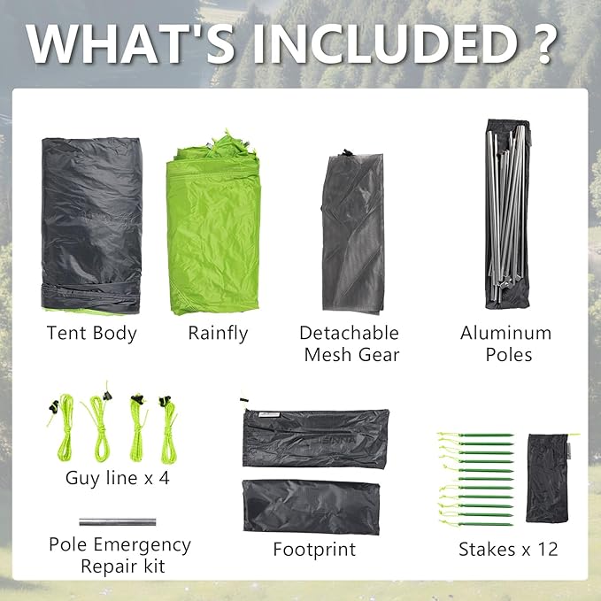 BISINNA Backpacking 2 Person Tent Lightweight 3 Season Camping Tent 20D 380T Nylon Rainfly Double Layer Free Standing Includes Footprnint 7001 Aluminium Poles for Camping Hiking Biking