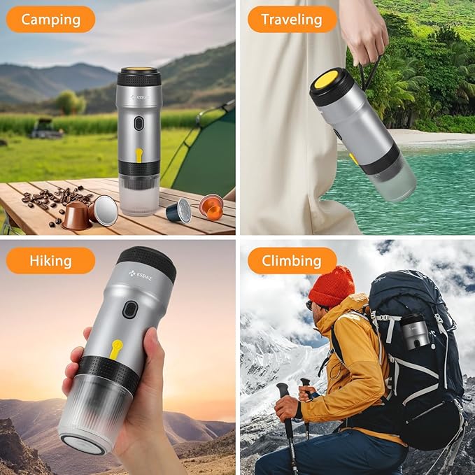Portable Espresso Machines, Electric Espresso Maker with Self-Heating, USB-C & Car Charger, 20 Bar Mini Coffee Maker With NS Capsule & Ground Coffee for Camping, Hiking, Travel, Office, Silver
