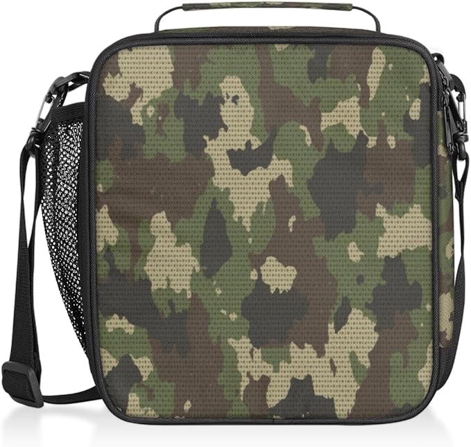 Pardick Camo Insulated Lunch Bag for Kids Students Lunch Box Meal Holder Camouflage Green Reusable Cooler Bag for Boys Thermal Lunch Box for School Picnic Travel Outdoor