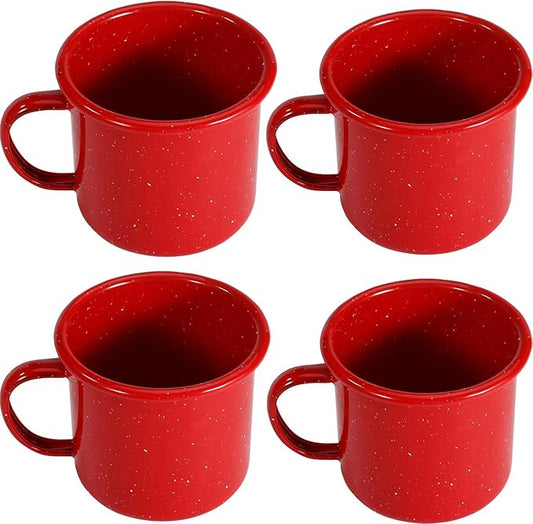 Set of 4 16oz Outdoor Camping Mugs- Enamel Camping Mugs-Enamel Coffee Tea Camping Cup Mugs-Coffee Tea Cups for Camping Fishing Picnic Hiking Home Office, Portable & Reusable (Red-4 pcs)