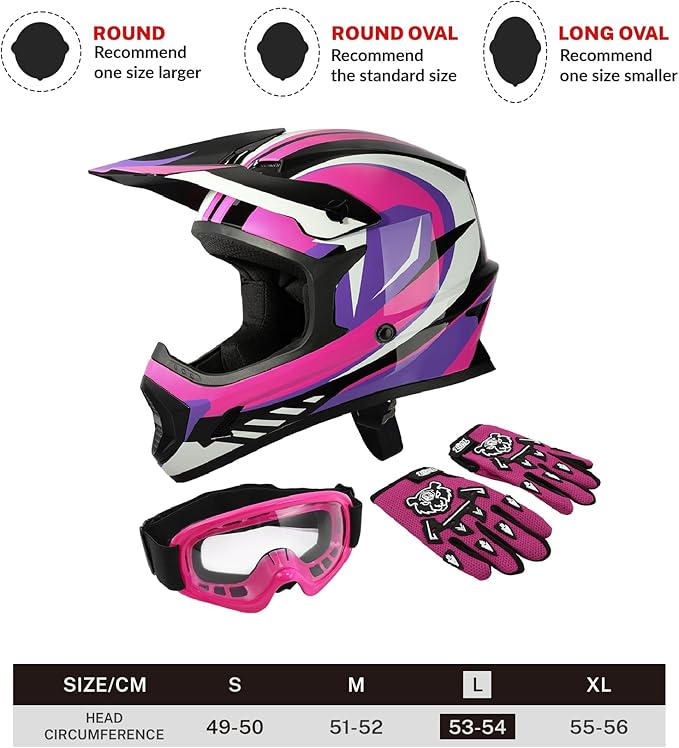 TCT-MOTORPARTS DOT Youth Kids Motocross ATV Full Face Helmets for Offroad Street Dirt Bike Go-Kart BMX MX Rose Red Large