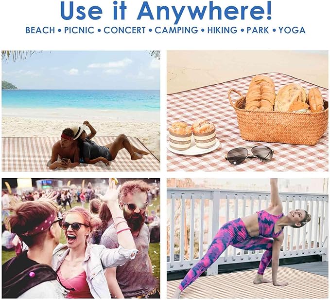 GIVERARE Picnic Beach Blanket Extra Large, XL Sandproof Waterproof Outdoor Camping Blankets 80x60in, Sand Free Oversized Mat, Quick Drying Portable Mats for Travel, Hiking, Music Festival, Lawn-Brown