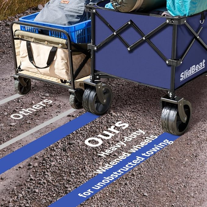 220L Collapsible Wagon with Big Wheels - Heavy Duty Utility Foldable Cart, All-Terrain Wheel & Drink Holders Portable Grocery Carts for Outdoor, Travel, Camping, Beach, Garden,Fishing