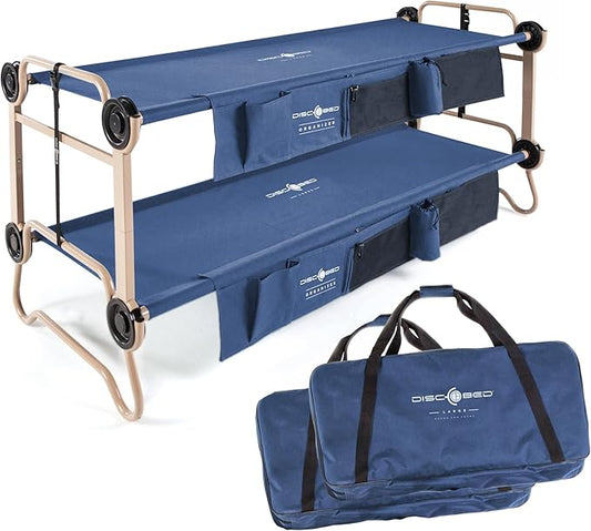 Disc-O-Bed Large Outdoor Convertible 2 Person Bench and Double Camping Cot Portable Bed Bunk System for Adults
