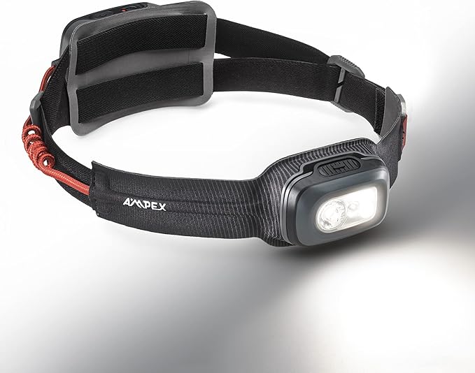 AMPEX Head Lamp - Comfortable, Waterproof Headlamp Rechargeable with Bright LED, 240h Runtime, Red Mode, Outdoor Use, Hiking, Backpacking - 600 Lumens