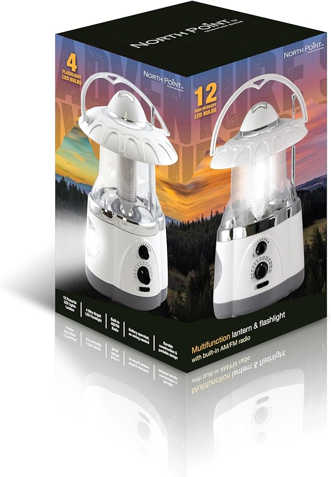 Multifunctional Radio Lantern and Emergency Flashlight, Battery Operated, 12 Bright Lantern LED's and 4 Bright Flashlight LED's, Hurricane Lantern by Northpoint