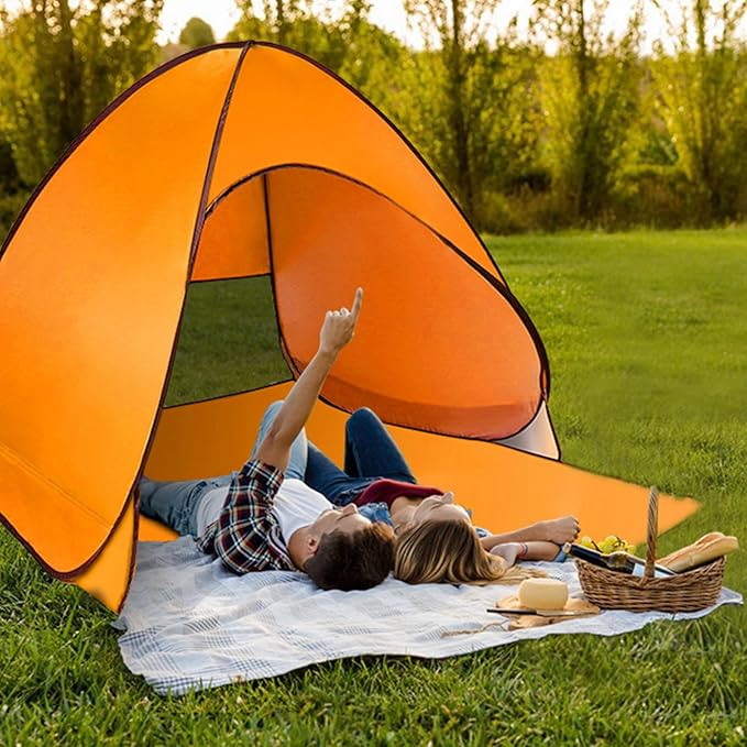 Pop Up Beach Tent for 2-3 Person, UPF50+ Anti-UV Sun Shelter w/Storage Bag, Portable Waterproof Instant Sun Shade Canopy for Outdoor Beach Camping Hiking Travel Family, Orange
