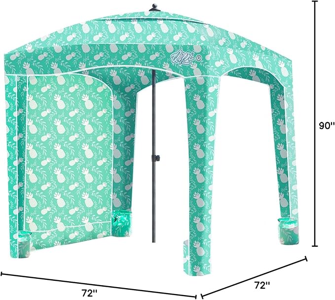 Qipi Beach Cabana - Easy to Set Up Canopy, Waterproof, Portable 6' x 6' Beach Shelter, Included Side Wall, Shade with UPF 50+ UV Protection, Ultimate Sun Umbrella - for Kids, Family & Friends