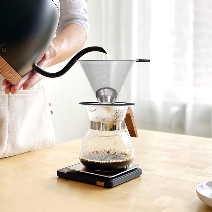 Pour Over Coffee Dripper Filter: Reusable Stainless Steel Coffee Filters - Metal Cone Filter Paperless Single Cup Coffee Maker 1-2 Cup with Double Mesh & Non-slip Cup Stand Sliver