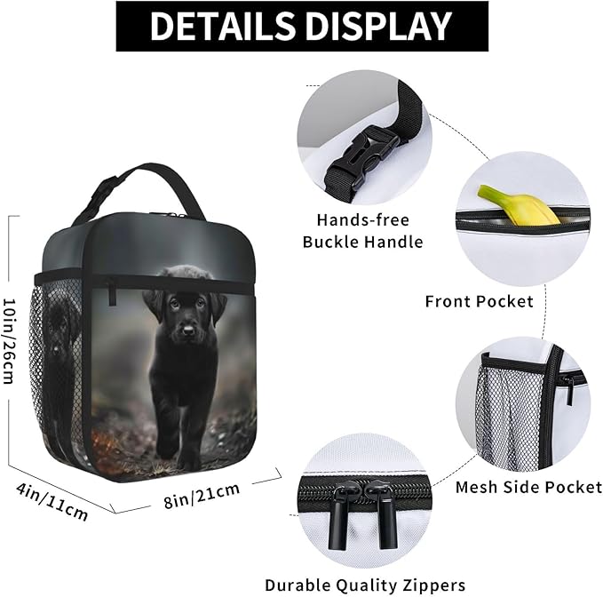 SARA NELL Dog Insulated Lunch Bag Black Labrador Dog Puppy Lunch Box for Women Men Teens Kids, Reusable Lunch Tote Bag, Leakproof Thermal Insulated Lunch Bags for Work, Picnic, School or Travel