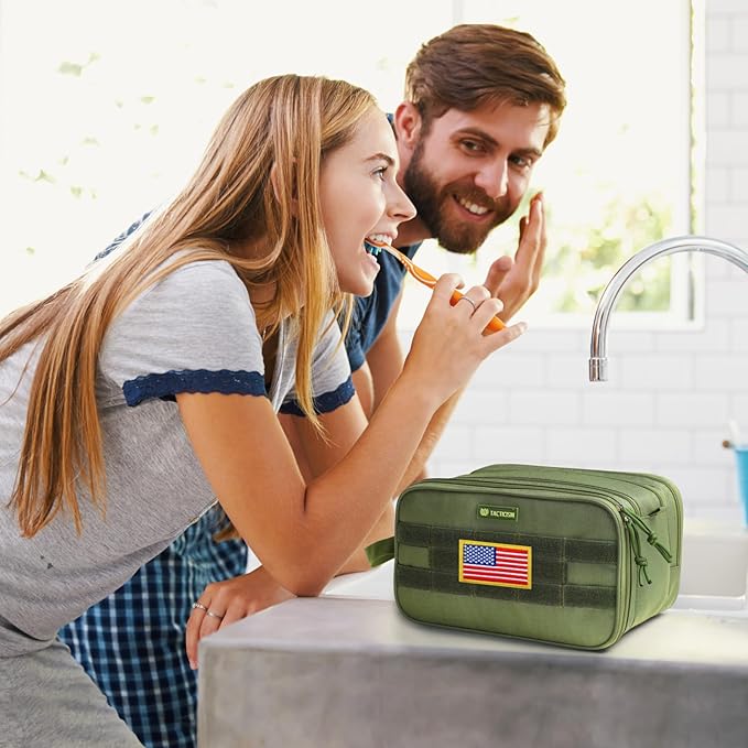 TACTICISM Toiletry Bag for Men - Extra Large Dry Wet Separate Travel Shaving Bag, Tactical Molle Dopp Kit for Men, Water-Resistant Mens Toiletry Bag for Travel, Green