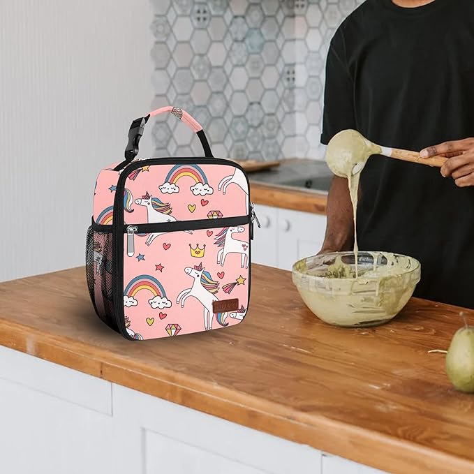 Lunch Box for Men & Women Durable Lunch Bag for Adults Reusable Small Lunchbox Pink Unicorn