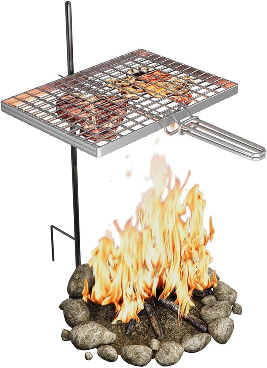 Swivel Campfire Grill Grate Rack, Adjustable Camp Grill Over Fire Pit, Cooking Equipment, Grills Grate for Firepit