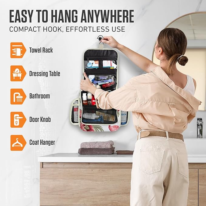 VENTURE 4TH Hanging Travel Toiletry Bag for Women & Men - Travel Organizer with Expandable Compartments & Removable Clear Pouch for Toiletries (Pink Flamingo)