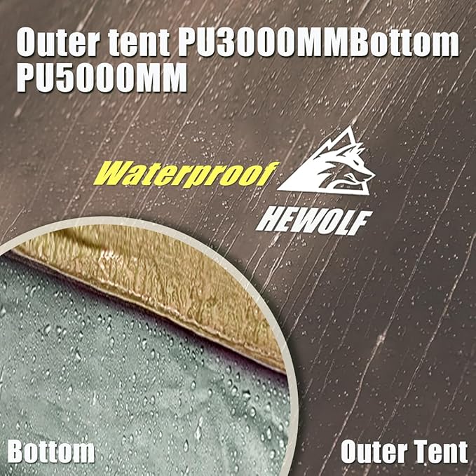 Hewolf 2/3/4 Person Camping Tent - Instant Pop Up Waterproof 2 Doors Tent with Easy Setup | 3-Season Hexagonal Dome Design for Family, Hiking & Traveling