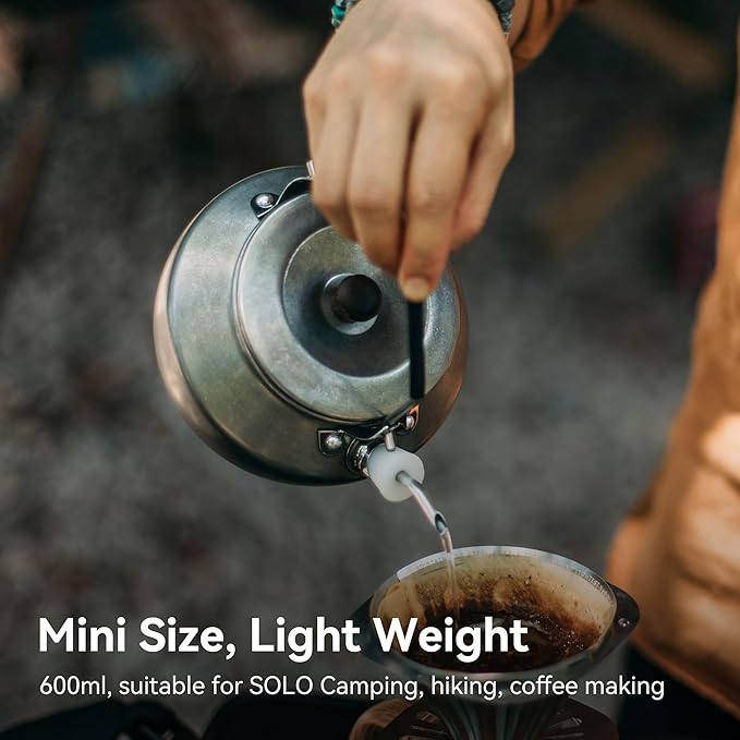 0.6L Camping Kettle, Portable Camp Tea Coffee Pot, Lightweight Stainless Steel Teapot, Fast Heating Boiling Water, for Outdoor Campfire Hiking Camping Picnic
