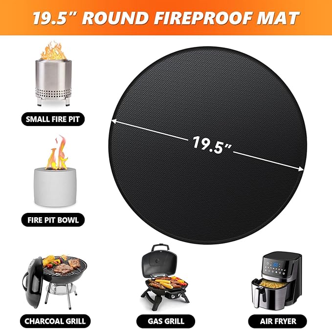 19.5" Fire Pit Mat for Solo Stove Mesa Tabletop Fire Pit, Fireproof Mat for Solo Stove Accessories, Small Under Grill Pad to Protect Your Table, Easy to Clean, Reusable