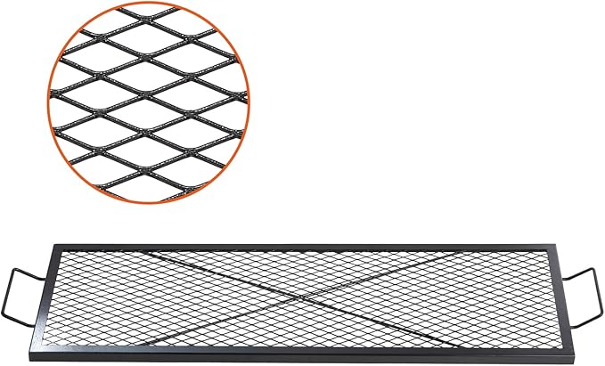 VEVOR X-Marks Fire Pit Grill Grate, Rectangle Cooking Grate, Heavy Duty Steel Campfire BBQ Grill Grid with Handle & Support X Wire, Portable Camping Cookware for Outside Party Gathering, 44 Inch Black