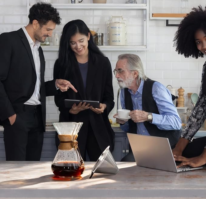 AGOGO Pour Over Coffee Maker Glass - 6/8/10 Cup Barista Kit with 304 Stainless Filter for Home, Office, Camping, Cafes - Easy Clean Coffee Dripper Set (Rag&Brush Included) (10 Cup/34oz)