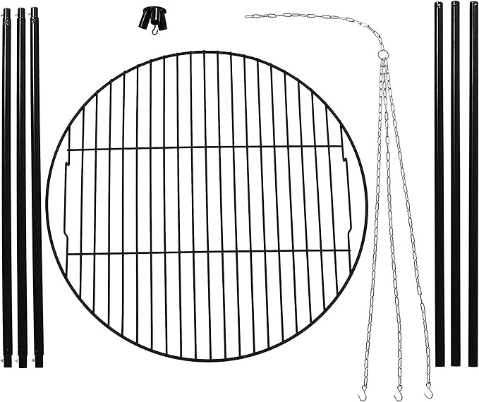 Sunnydaze Outdoor Fire Pit Tripod Cooking Grill System - Black Steel Grate and Legs - 22-Inch