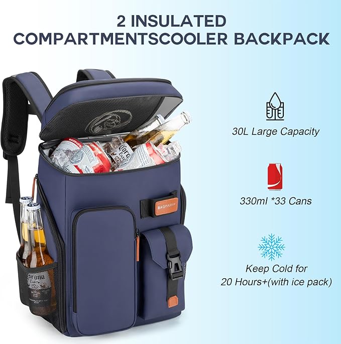Insulated Cooler Backpack,33 Cans Multifunctional Double Deck Leakproof Cooler Bag with Sternum Strap,Large Capacity Lightweight Travel Camping Beach Backpack