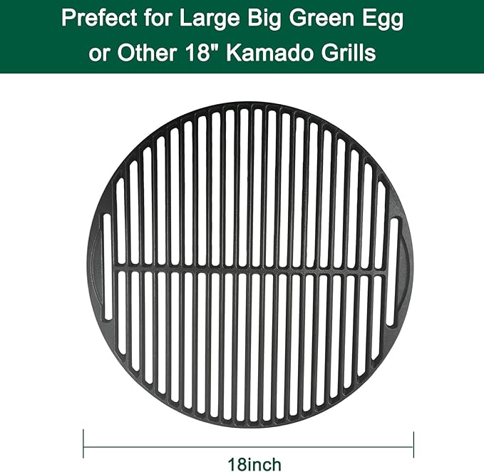 18 3/16" Round Cast Iron Cooking Grid for Large Big Green Egg Accessories, Grate Grids for Any 18" Kamado Grills Replacement Parts