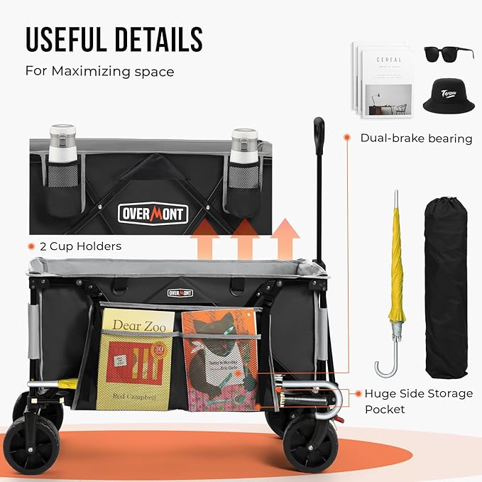 Overmont 150L Wagons Carts Foldable - Large Capacity Folding Collapsible Wagon Cart for Grocery Camping Utility Gardening Sports Travelling- 330lbs Load