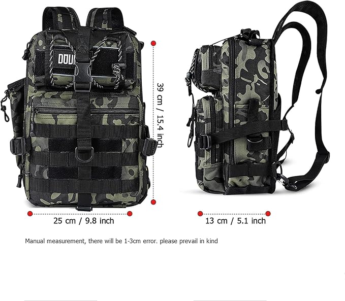 Tactical Backpack Medium EDC DayPack Military Molle Backpacks Bag Outdoor Rucksack for Fishing Hunting Camping (Black CP camo)