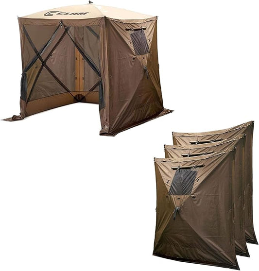 CLAM Quick Set Traveler 6 by 6 Foot Portable Pop Up Outdoor Camping Gazebo Screen Tent 4 Sided Canopy Shelter with Carry Bag and Wind Panel, Brown