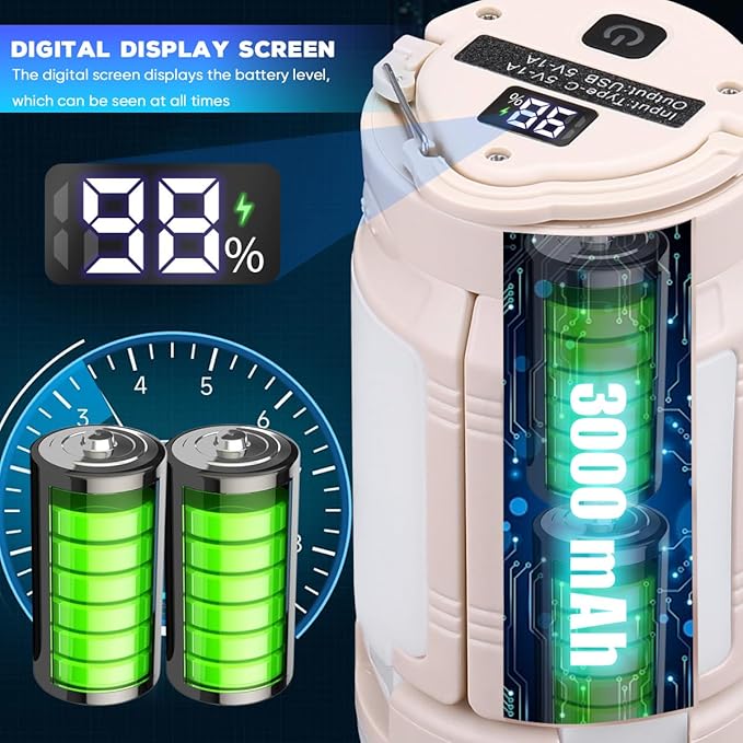 Foldable Camping Lantern, Rechargeable Camping Lights, 4000LM, 6 Light Modes, IPX4 Waterproof Tent Lights for Power Outages, Emergency, Hurricane, Hiking, 2-Pack