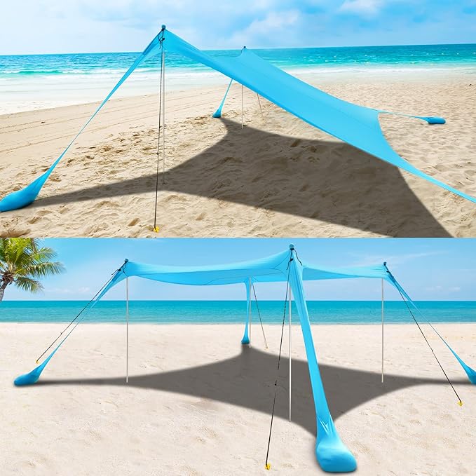 COMMOUDS Beach Tent Sun Shelter - UPF50+ Pop Up Beach Canopy with Sandbags & Sand Shovel & Windproof Poles, Portable Sun Shade for Beach, Camping, Picnics, Backyard