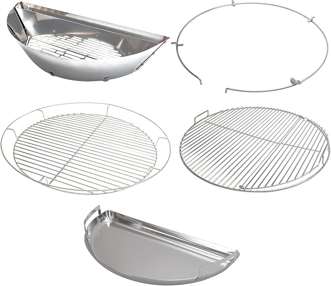 SnS Grills Slow ‘N Sear® 5-Piece Cooking System - Patented Charcoal Basket with Removeable Water Reservoir, EasySpin Grate, Drip Pan for Low ‘N Slow Smoking & Charcoal Grilling on Big Green Egg XL