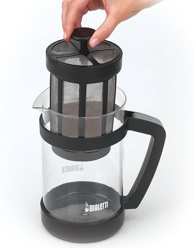 Bialetti Cold Brew Coffee Maker 06765 – Glass Carafe & Stainless Steel Mesh Filter – Compact, Portable Cold Brew Iced Coffee Maker & Tea Infuser – Best For Coarse, Ground Coffee, 24oz