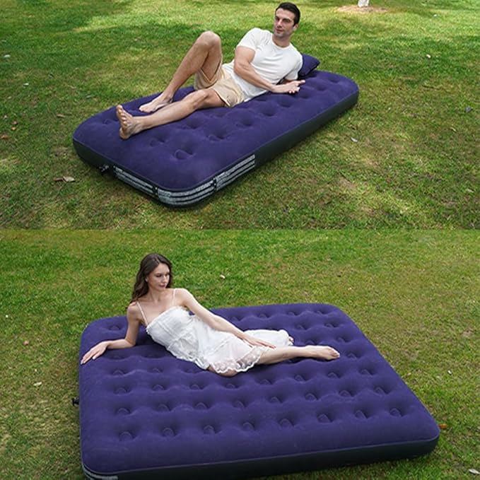 Queen Size Air Mattress - Inflatable Foldable Airbed for Camping, Home & Travel Guests, Waterproof Blow Up Mattress, Portable Sleeping Pad Accessories 80x60x9